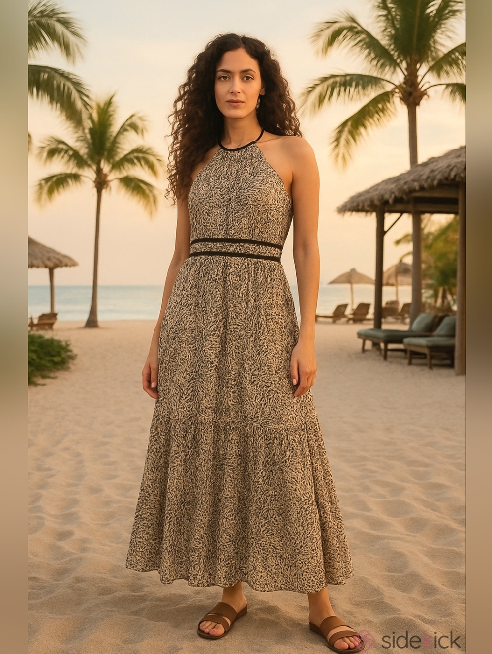 PAIGE Esmerelda 100% Silk Animal-Print Maxi Dress Halter Elastic Waist Flowy Hem